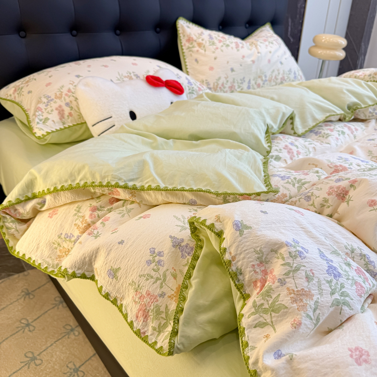 91家纺网 家纺一手货源 找家纺 盼季家纺 2026新款水洗棉印花贝壳绣四件套 贝壳绣-清新物语