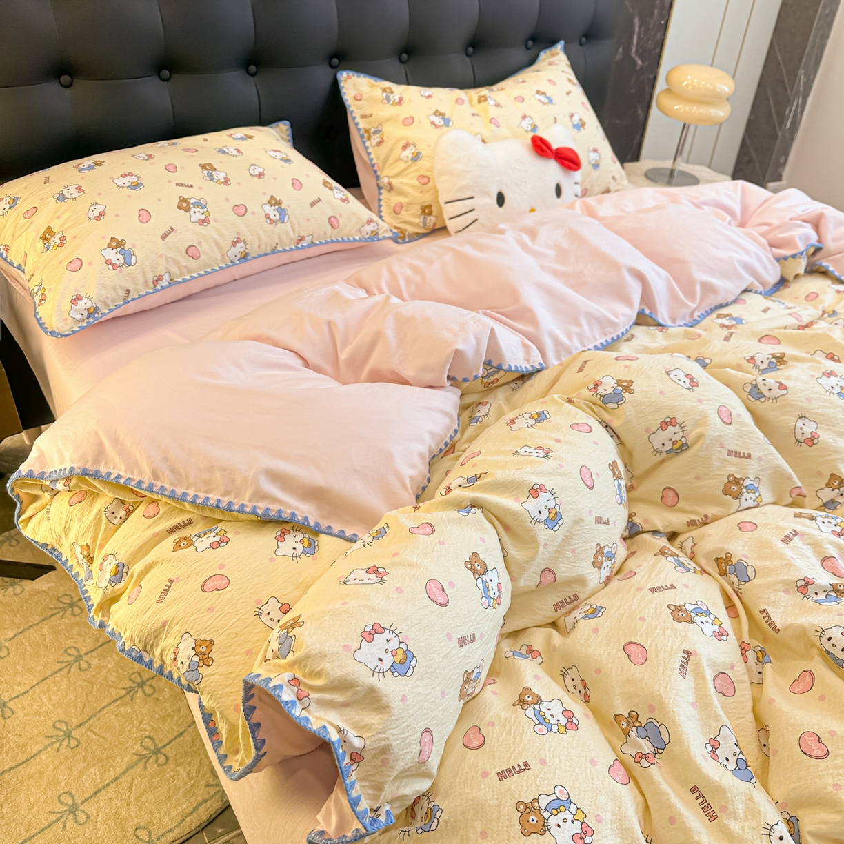 91家纺网 家纺一手货源 找家纺 盼季家纺 2026新款水洗棉印花贝壳绣四件套 贝壳绣-可爱猫咪