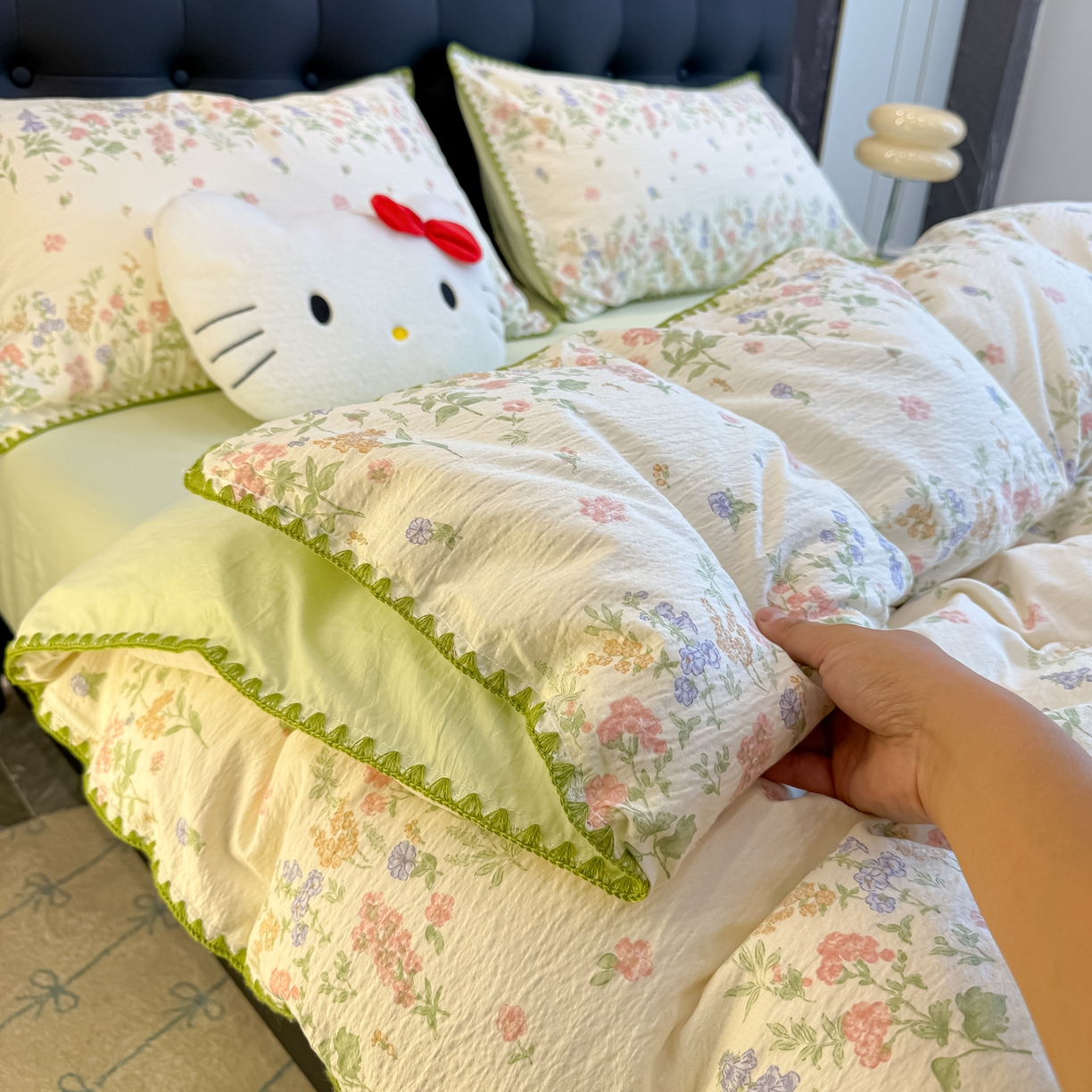 91家纺网 家纺一手货源 找家纺 盼季家纺 2026新款水洗棉印花贝壳绣四件套 贝壳绣-清新物语