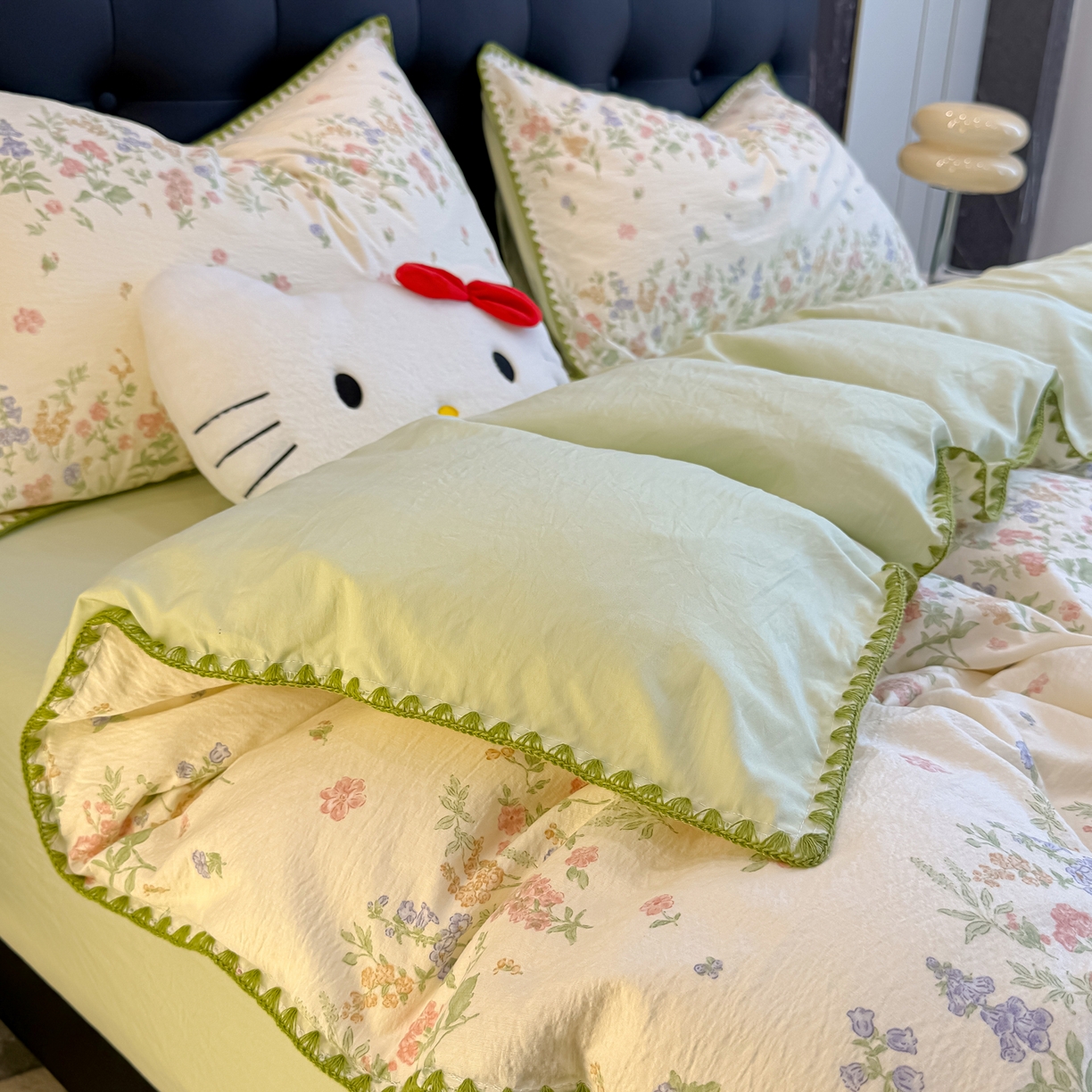 91家纺网 家纺一手货源 找家纺 盼季家纺 2026新款水洗棉印花贝壳绣四件套 贝壳绣-清新物语