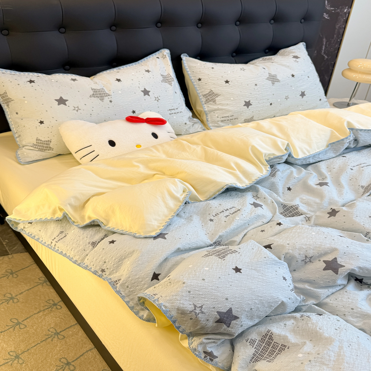 91家纺网 家纺一手货源 找家纺 盼季家纺 2026新款水洗棉印花贝壳绣四件套 贝壳绣-小星星