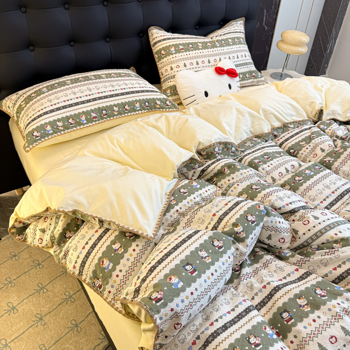 91家纺网 家纺一手货源 找家纺 盼季家纺 2026新款水洗棉印花贝壳绣四件套 贝壳绣-调皮小瞄