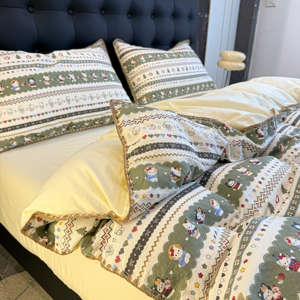 91家纺网 家纺一手货源 找家纺 盼季家纺 2026新款水洗棉印花贝壳绣四件套 贝壳绣-调皮小瞄