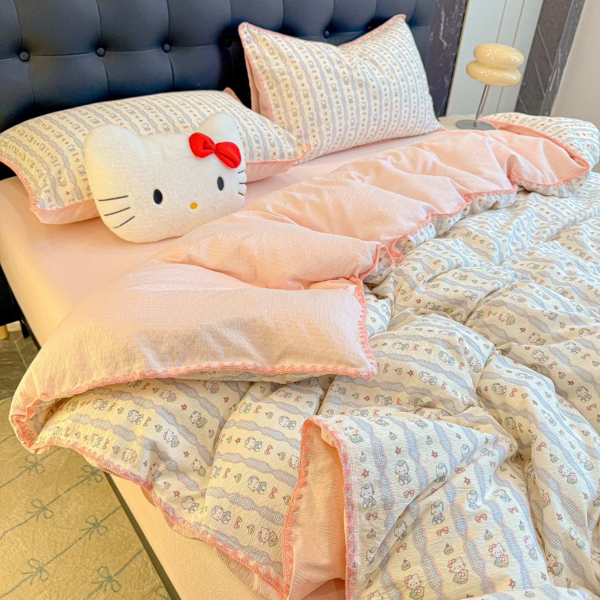 91家纺网 家纺一手货源 找家纺 盼季家纺 2026新款水洗棉印花贝壳绣四件套 贝壳绣-萌宠喵喵