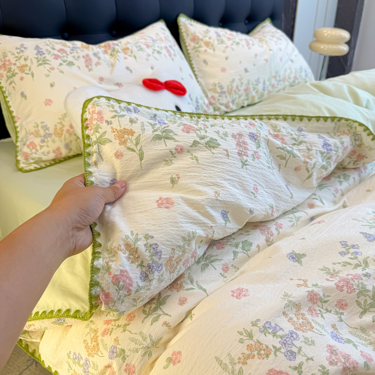 91家纺网 家纺一手货源 找家纺 盼季家纺 2026新款水洗棉印花贝壳绣四件套 贝壳绣-清新物语