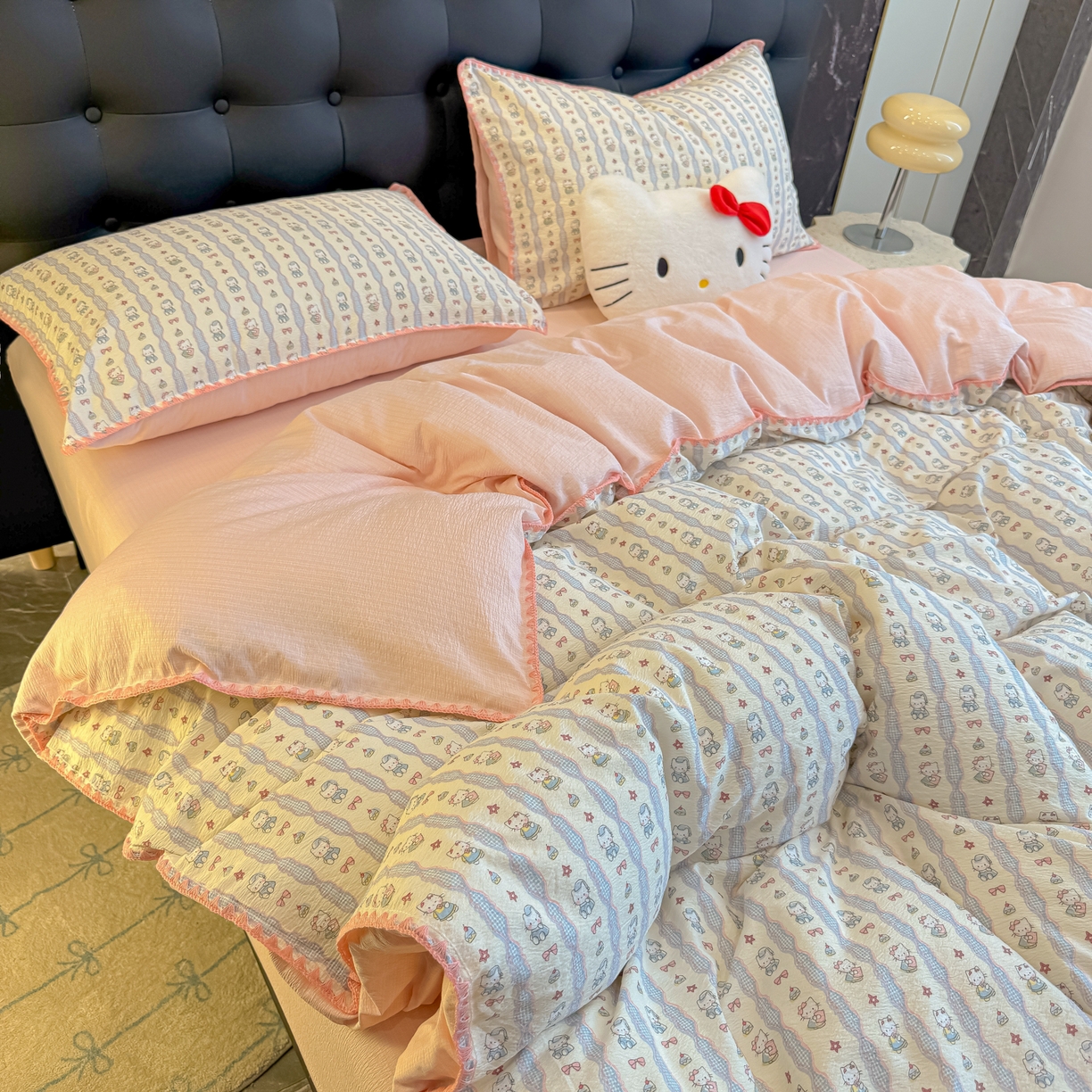 91家纺网 家纺一手货源 找家纺 盼季家纺 2026新款水洗棉印花贝壳绣四件套 贝壳绣-萌宠喵喵