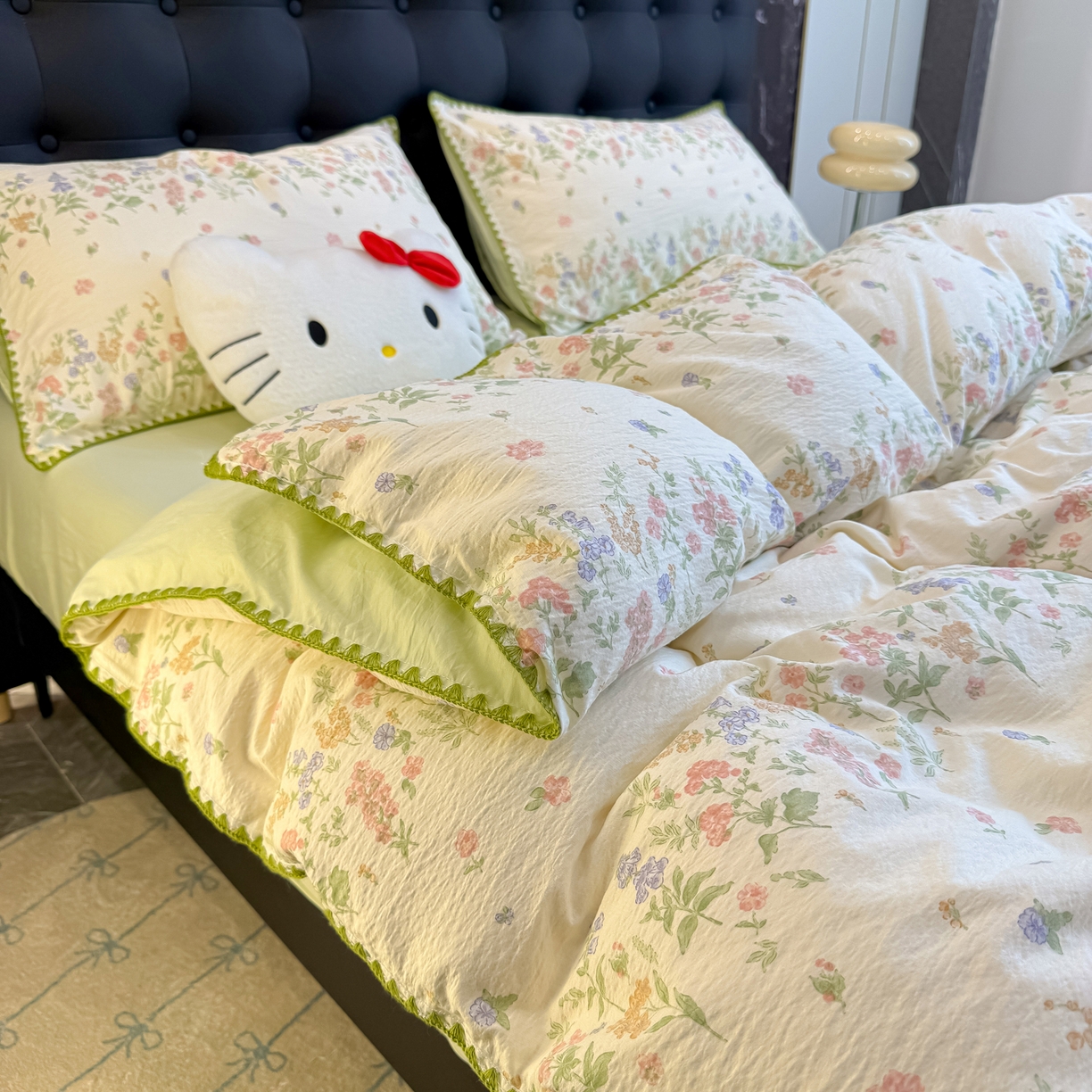 91家纺网 家纺一手货源 找家纺 盼季家纺 2026新款水洗棉印花贝壳绣四件套 贝壳绣-清新物语