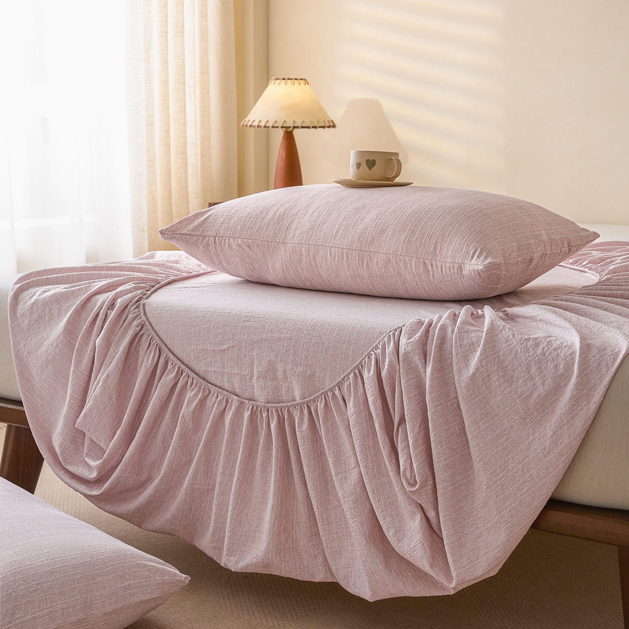 91家纺网 家纺一手货源 找家纺 （总）蓝极人 2026新款提花色织水洗麻床笠