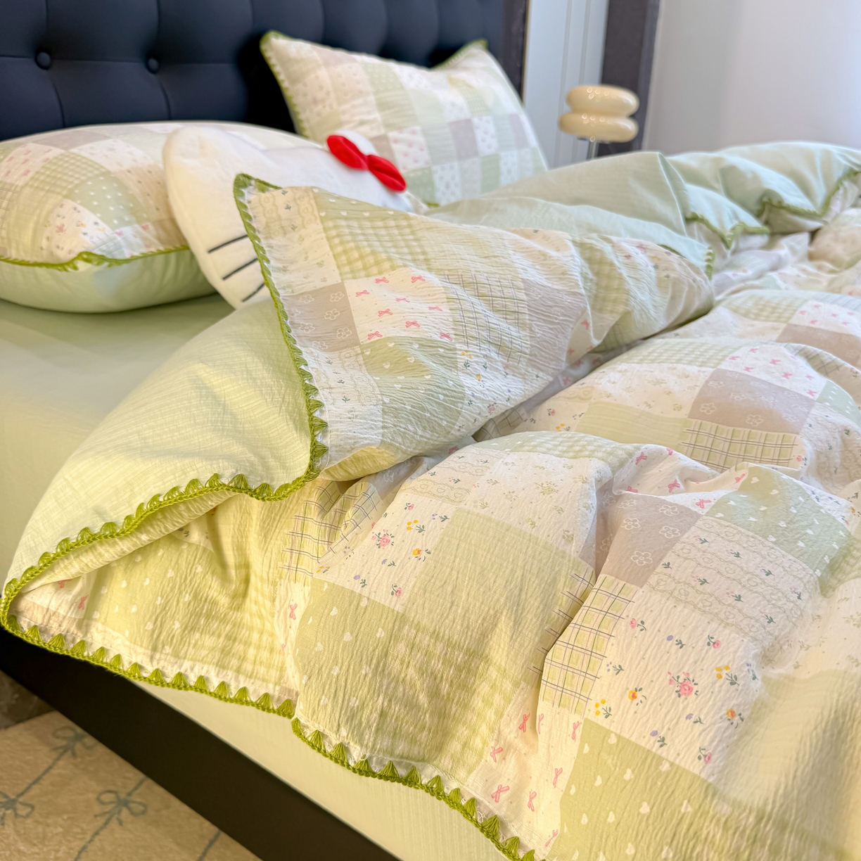 91家纺网 家纺一手货源 找家纺 盼季家纺 2026新款水洗棉印花贝壳绣四件套 贝壳绣-春日假期