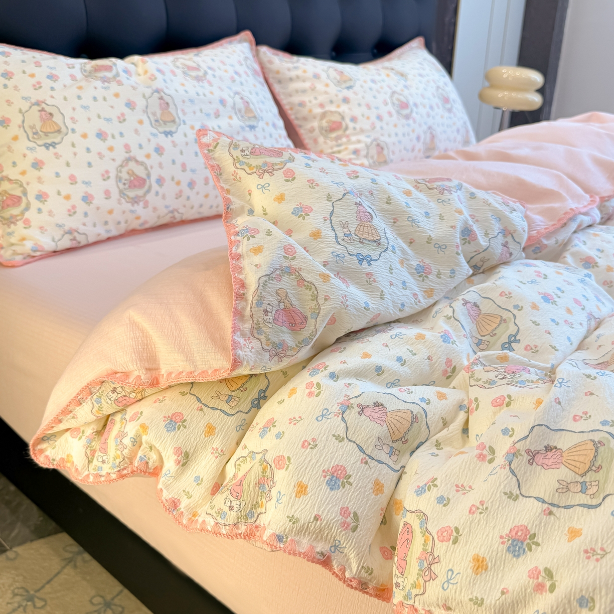 91家纺网 家纺一手货源 找家纺 盼季家纺 2026新款水洗棉印花贝壳绣四件套 贝壳绣-庄园