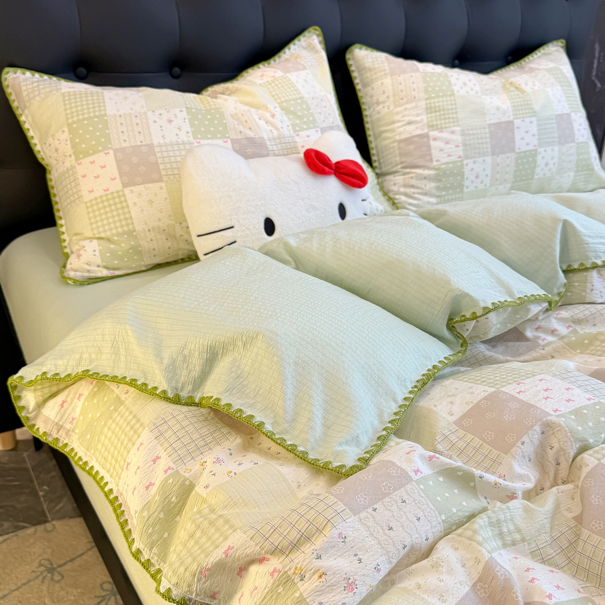 91家纺网 家纺一手货源 找家纺 盼季家纺 2026新款水洗棉印花贝壳绣四件套 贝壳绣-春日假期