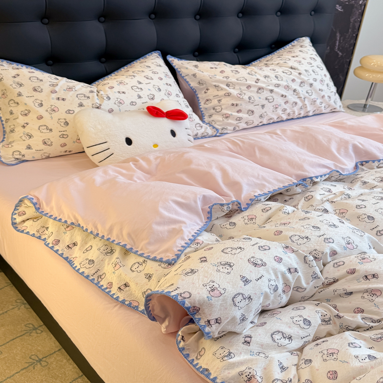 91家纺网 家纺一手货源 找家纺 盼季家纺 2026新款水洗棉印花贝壳绣四件套 贝壳绣-萌萌汪汪