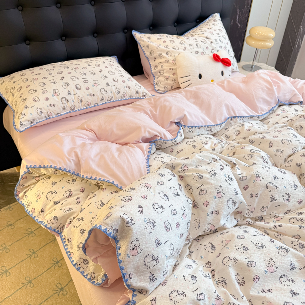 91家纺网 家纺一手货源 找家纺 盼季家纺 2026新款水洗棉印花贝壳绣四件套 贝壳绣-萌萌汪汪