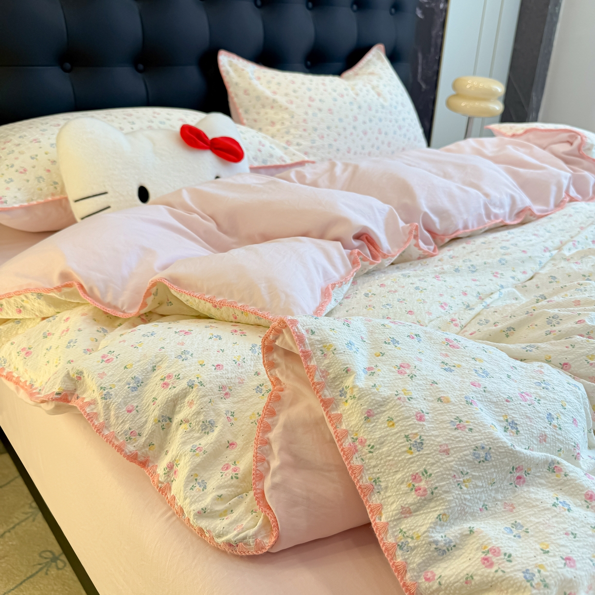 91家纺网 家纺一手货源 找家纺 盼季家纺 2026新款水洗棉印花贝壳绣四件套 贝壳绣-少女心