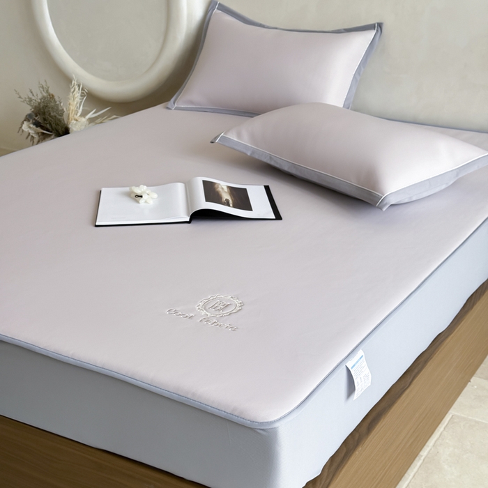 91家纺网 家纺一手货源 找家纺 席佬大 2026新款cool凉感PE肌理纹莫奈冰丝抗菌凉席席子系列 浅紫-床笠款