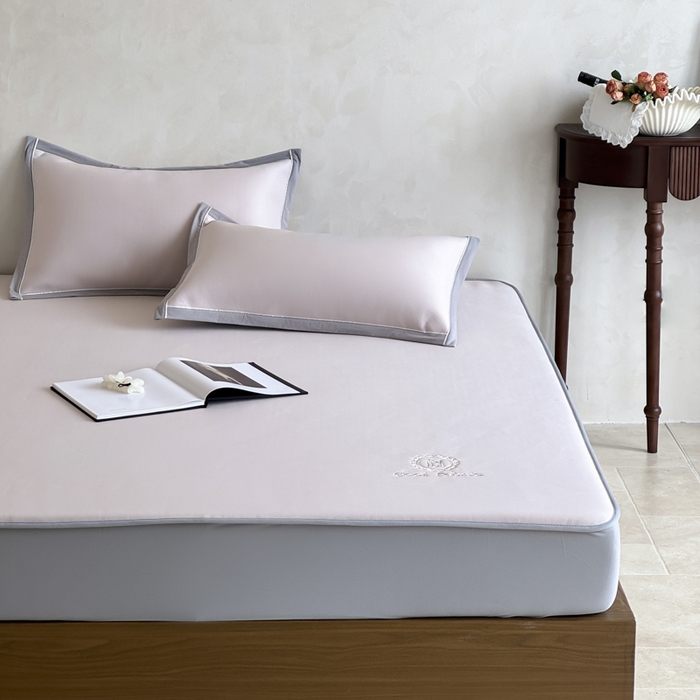 91家纺网 家纺一手货源 找家纺 席佬大 2026新款cool凉感PE肌理纹莫奈冰丝抗菌凉席席子系列 浅紫-床笠款