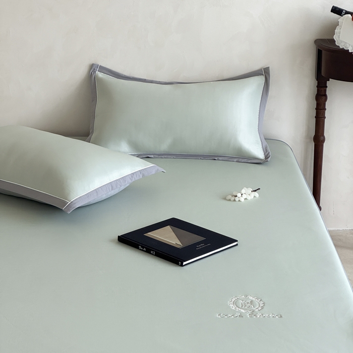 91家纺网 家纺一手货源 找家纺 席佬大 2026新款cool凉感PE肌理纹莫奈冰丝抗菌凉席席子系列 豆绿-床笠款