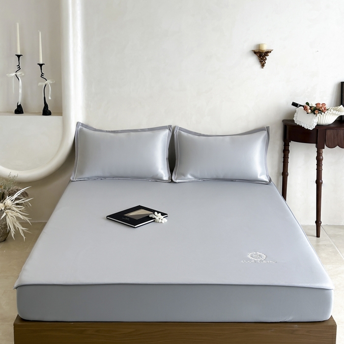 91家纺网 家纺一手货源 找家纺 席佬大 2026新款cool凉感PE肌理纹莫奈冰丝抗菌凉席席子系列 云灰-床笠款