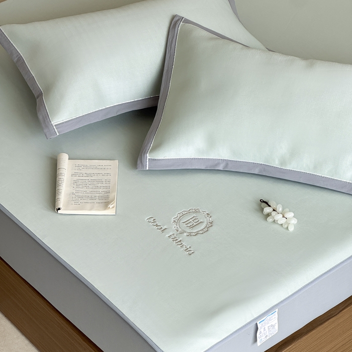 91家纺网 家纺一手货源 找家纺 席佬大 2026新款cool凉感PE肌理纹莫奈冰丝抗菌凉席席子系列 豆绿-床笠款