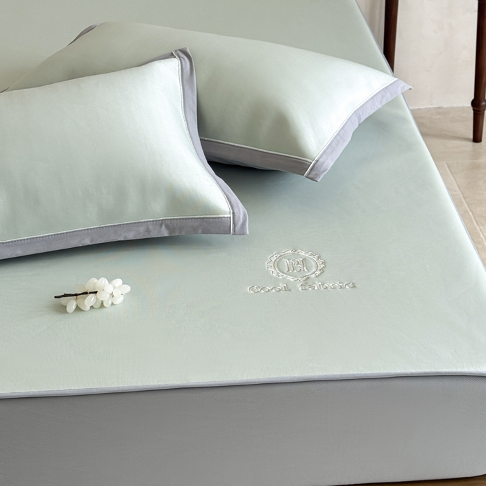 91家纺网 家纺一手货源 找家纺 席佬大 2026新款cool凉感PE肌理纹莫奈冰丝抗菌凉席席子系列 豆绿-床笠款