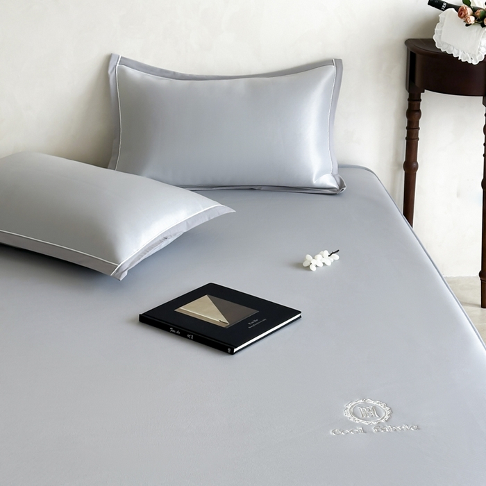 91家纺网 家纺一手货源 找家纺 席佬大 2026新款cool凉感PE肌理纹莫奈冰丝抗菌凉席席子系列 云灰-床笠款