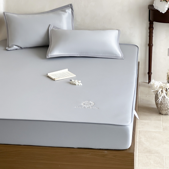 91家纺网 家纺一手货源 找家纺 席佬大 2026新款cool凉感PE肌理纹莫奈冰丝抗菌凉席席子系列 云灰-床笠款