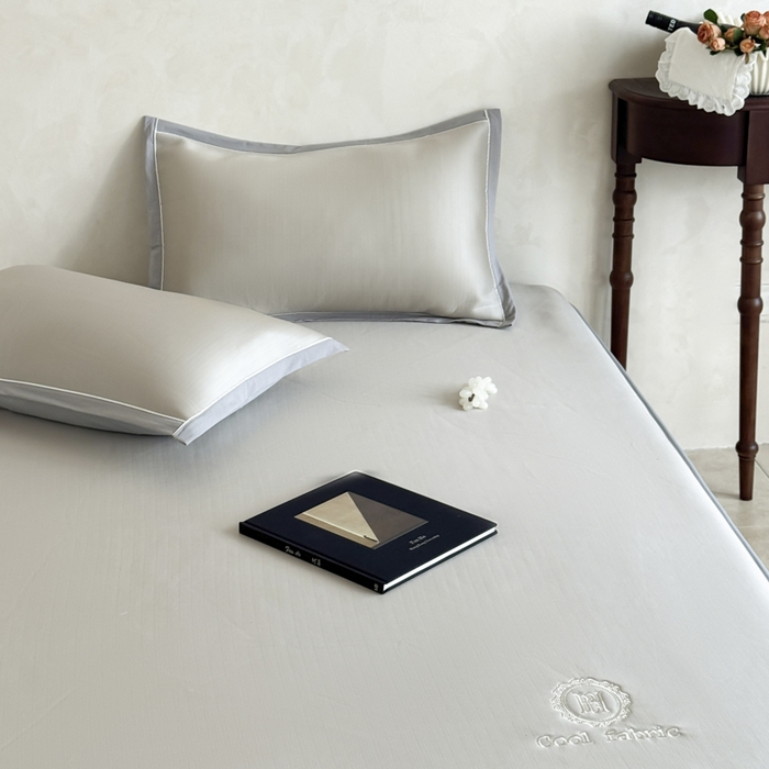 91家纺网 家纺一手货源 找家纺 席佬大 2026新款cool凉感PE肌理纹莫奈冰丝抗菌凉席席子系列 香槟色-床笠款