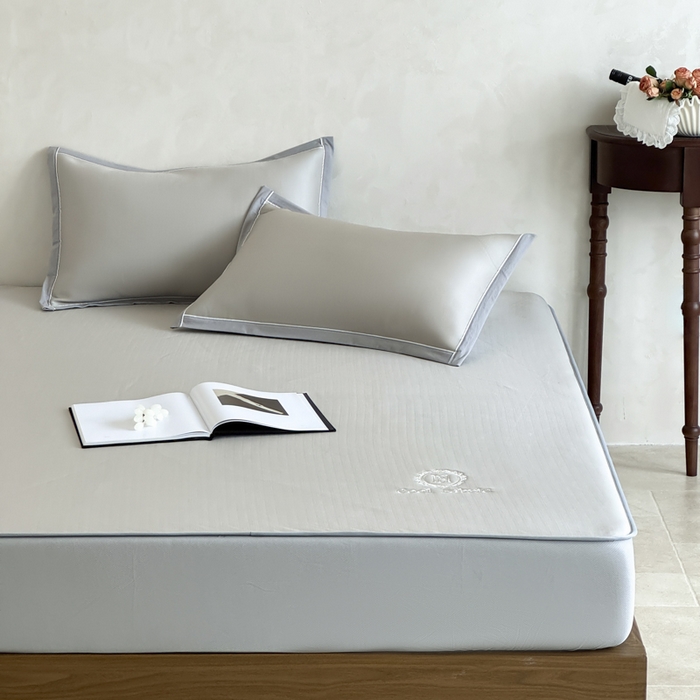 91家纺网 家纺一手货源 找家纺 席佬大 2026新款cool凉感PE肌理纹莫奈冰丝抗菌凉席席子系列 香槟色-床笠款