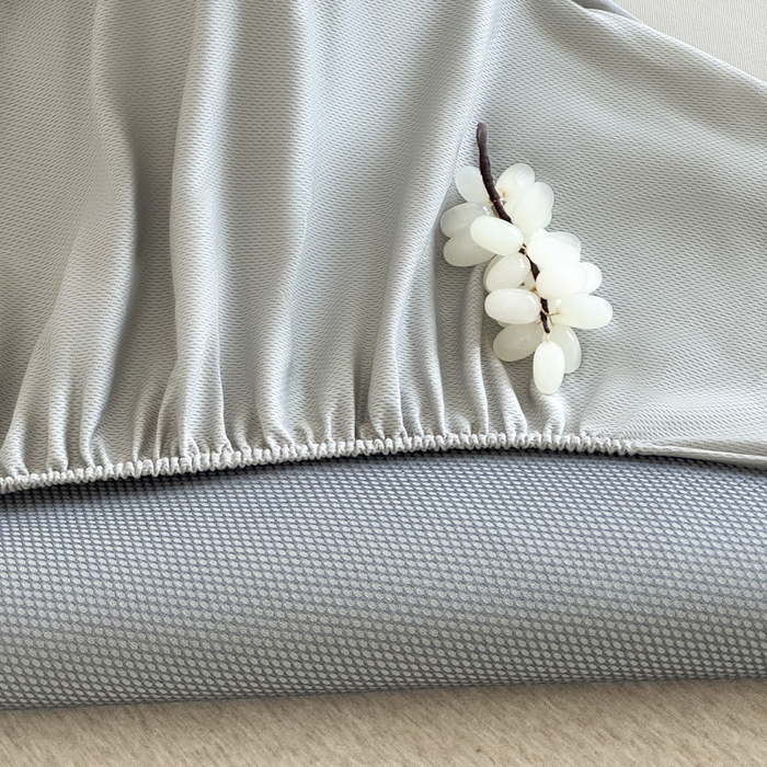 91家纺网 家纺一手货源 找家纺 席佬大 2026新款cool凉感PE肌理纹莫奈冰丝抗菌凉席席子系列 香槟色-床笠款