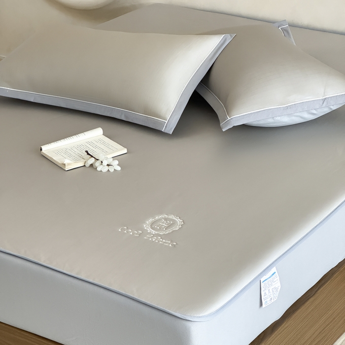 91家纺网 家纺一手货源 找家纺 席佬大 2026新款cool凉感PE肌理纹莫奈冰丝抗菌凉席席子系列 香槟色-床笠款