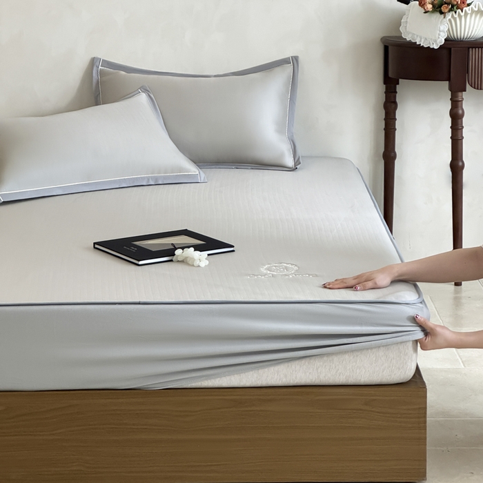 91家纺网 家纺一手货源 找家纺 席佬大 2026新款cool凉感PE肌理纹莫奈冰丝抗菌凉席席子系列 香槟色-床笠款