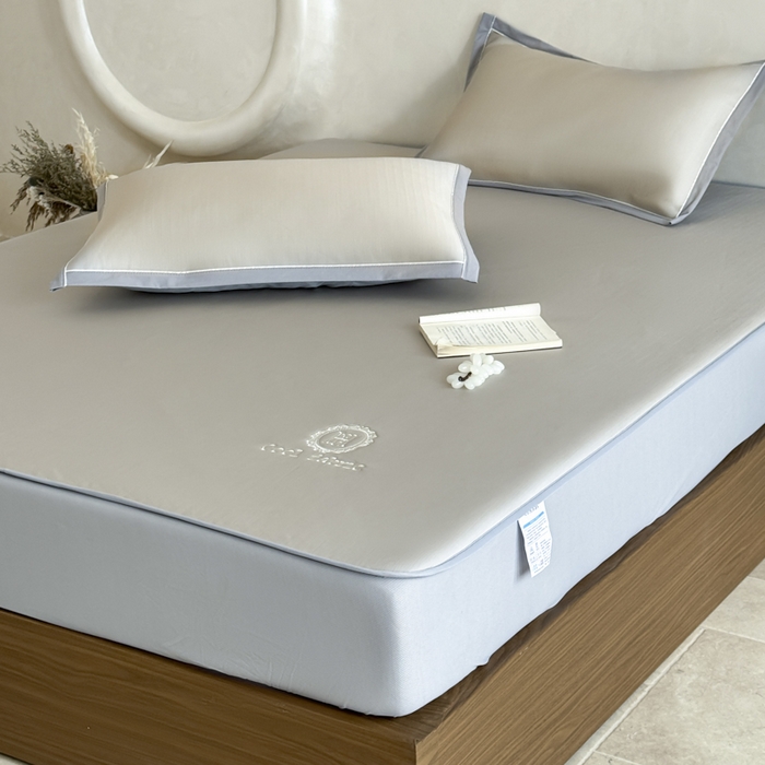 91家纺网 家纺一手货源 找家纺 席佬大 2026新款cool凉感PE肌理纹莫奈冰丝抗菌凉席席子系列 香槟色-床笠款