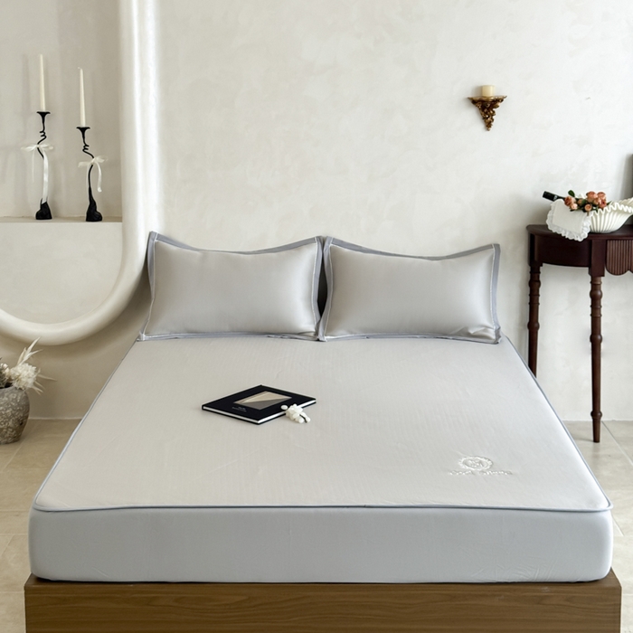 91家纺网 家纺一手货源 找家纺 席佬大 2026新款cool凉感PE肌理纹莫奈冰丝抗菌凉席席子系列 香槟色-床笠款