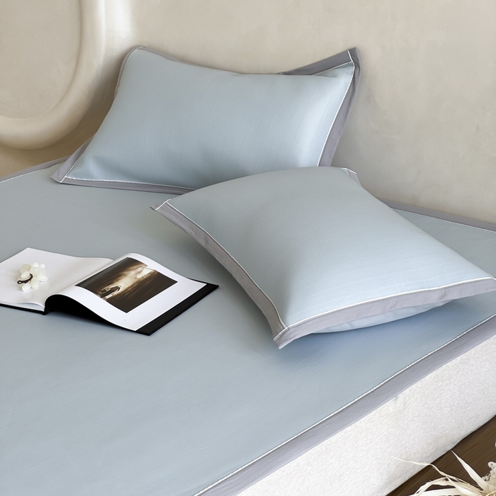 91家纺网 家纺一手货源 找家纺 席佬大 2026新款cool凉感PE肌理纹莫奈冰丝抗菌凉席席子系列 雾蓝-平席款