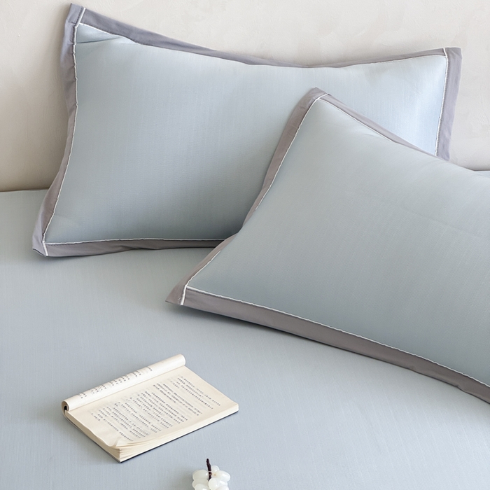 91家纺网 家纺一手货源 找家纺 席佬大 2026新款cool凉感PE肌理纹莫奈冰丝抗菌凉席席子系列 雾蓝-床笠款