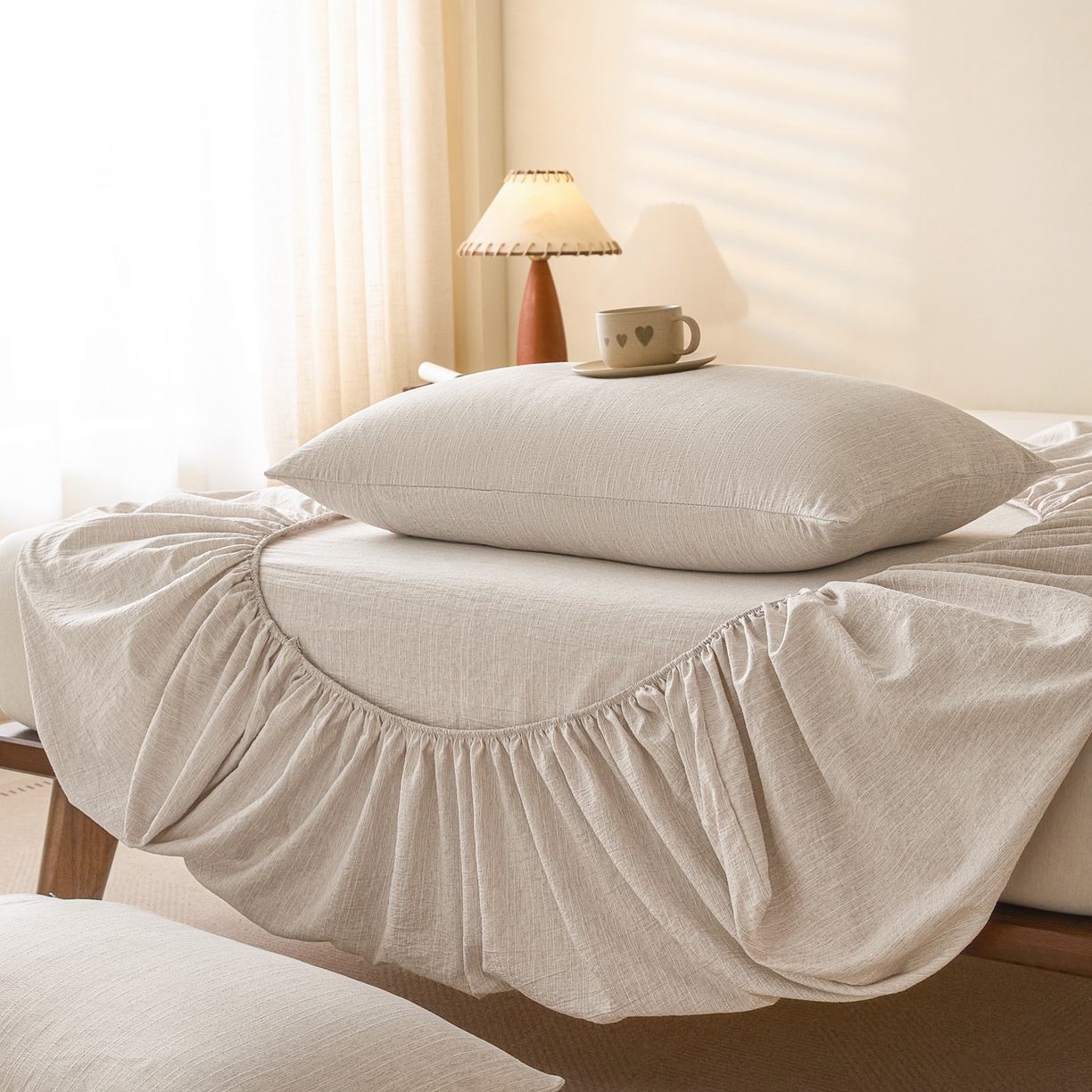 91家纺网 家纺一手货源 找家纺 （总）蓝极人 2026新款提花色织水洗麻床笠