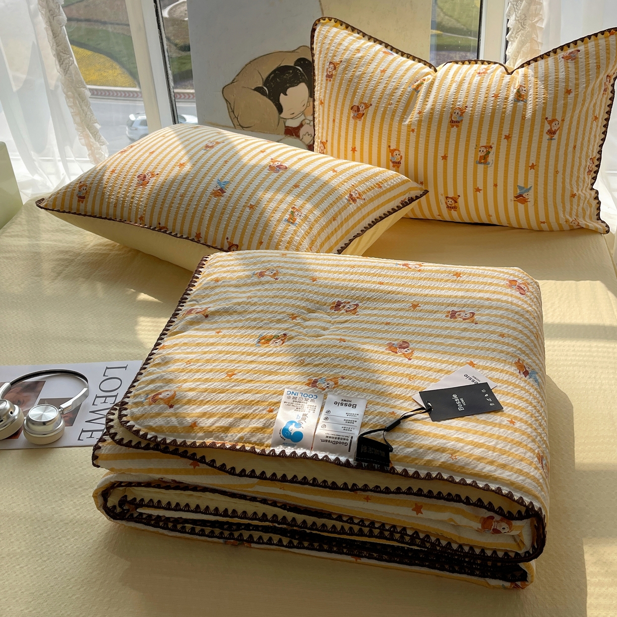 91家纺网 家纺一手货源 找家纺 几禾 2026春夏新款泡芙纱贝壳边夏被夏凉被空调被四件套 欧包-魔法星星