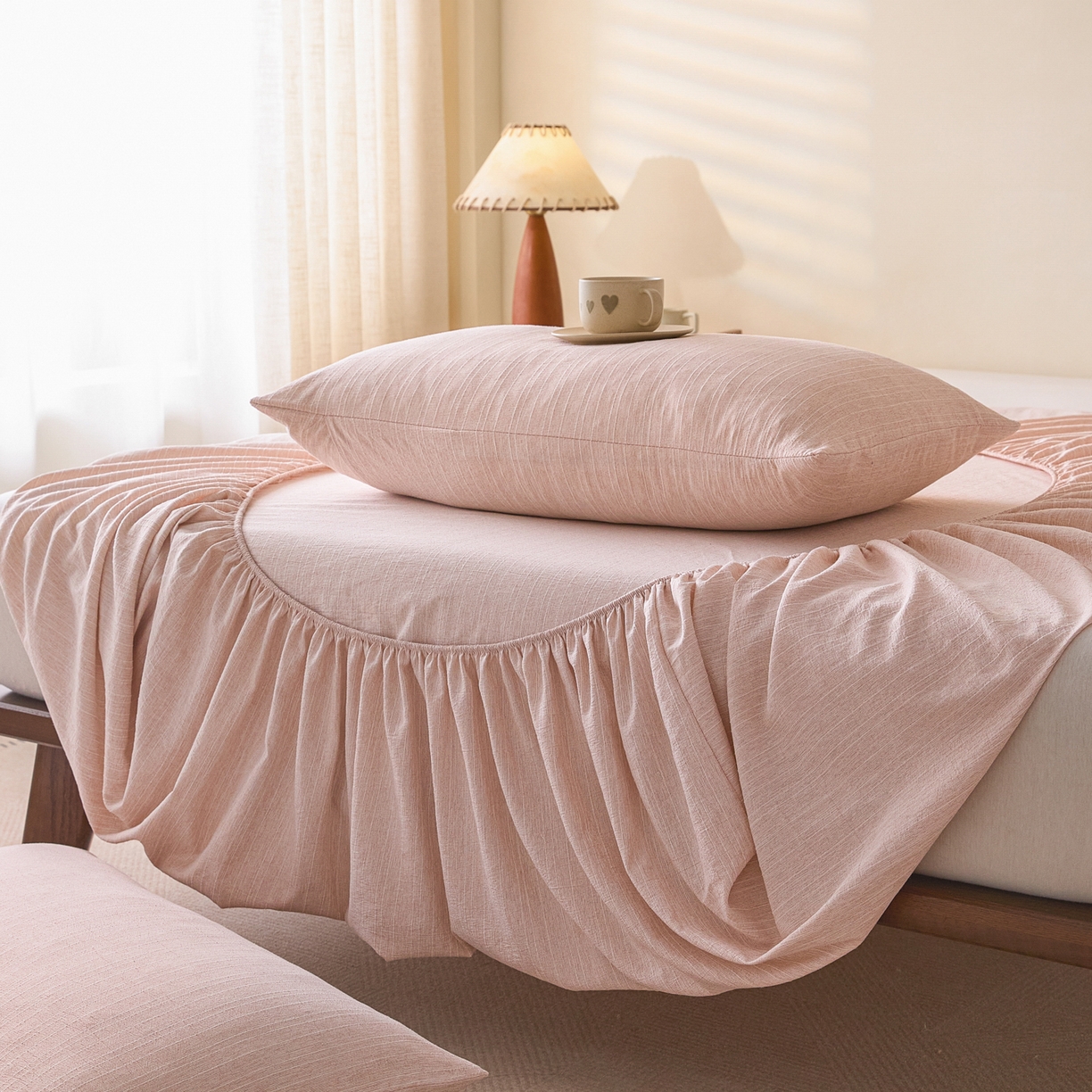 蓝极人 2026新款提花色织水洗麻床笠 CL晨曦黄