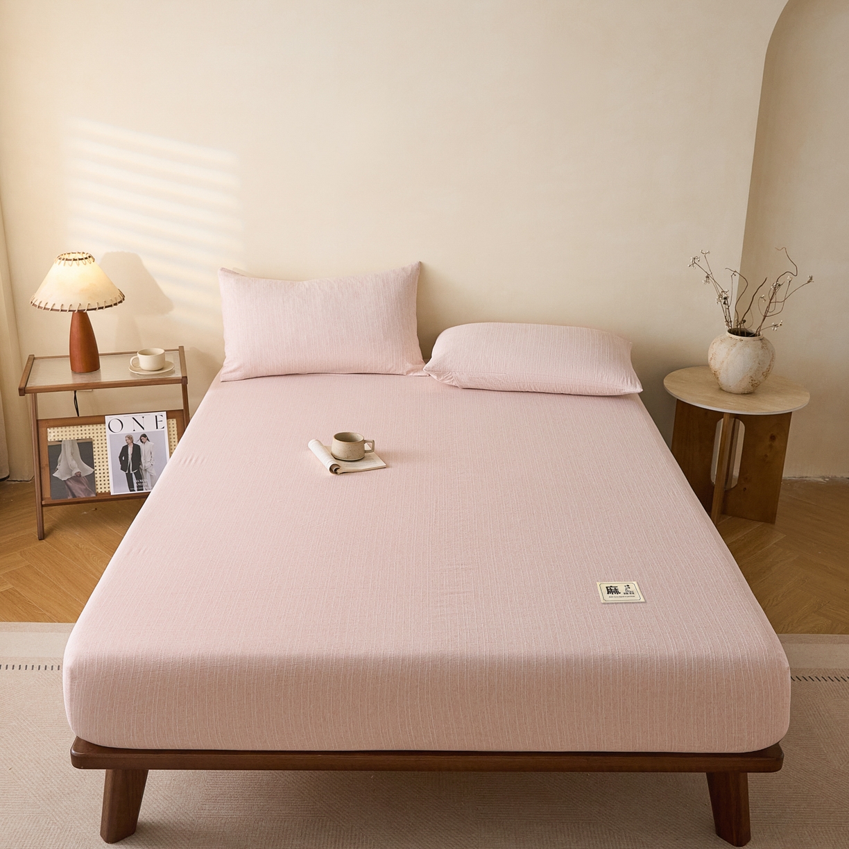 91家纺网 家纺一手货源 找家纺 蓝极人 2026新款提花色织水洗麻床笠 CL晨曦黄