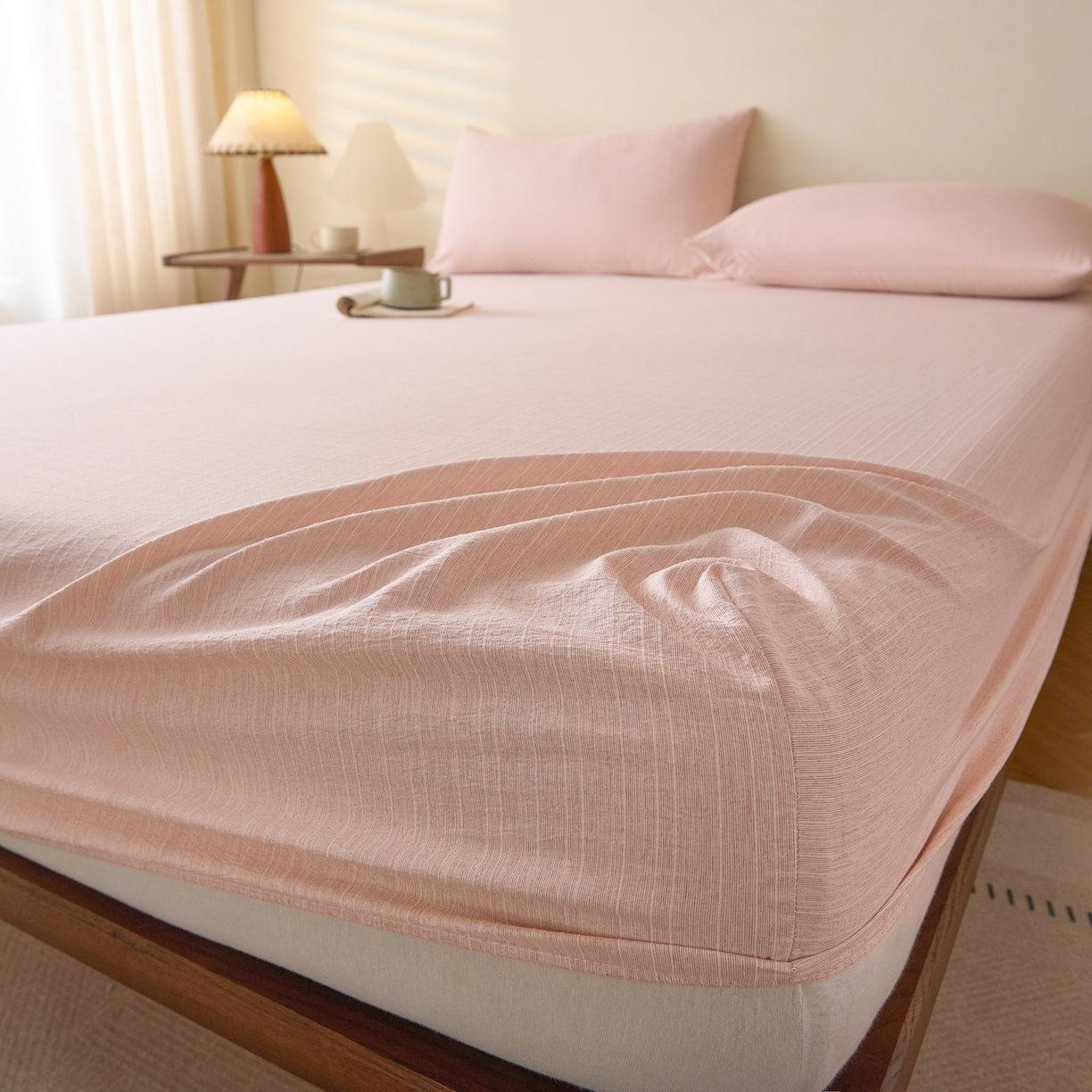 91家纺网 家纺一手货源 找家纺 蓝极人 2026新款提花色织水洗麻床笠 CL晨曦黄