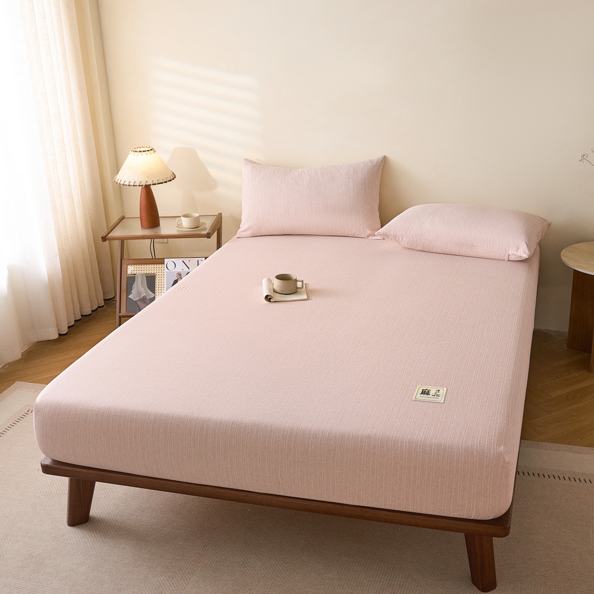 91家纺网 家纺一手货源 找家纺 蓝极人 2026新款提花色织水洗麻床笠 CL晨曦黄