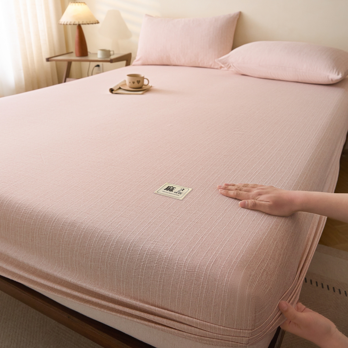 91家纺网 家纺一手货源 找家纺 蓝极人 2026新款提花色织水洗麻床笠 CL晨曦黄