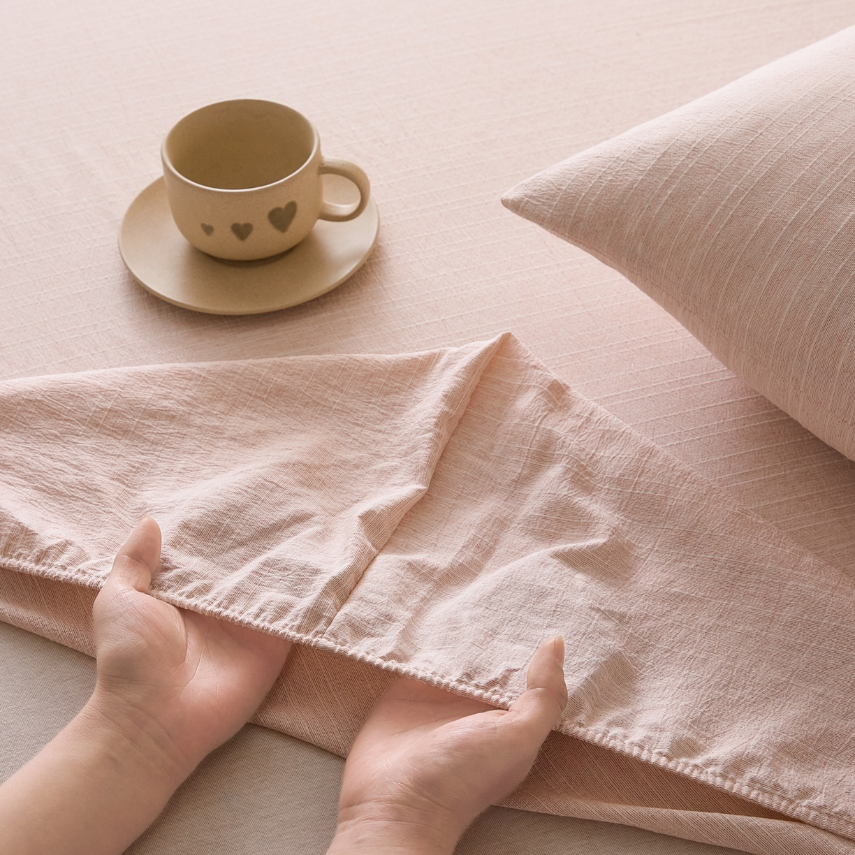 91家纺网 家纺一手货源 找家纺 蓝极人 2026新款提花色织水洗麻床笠 CL晨曦黄