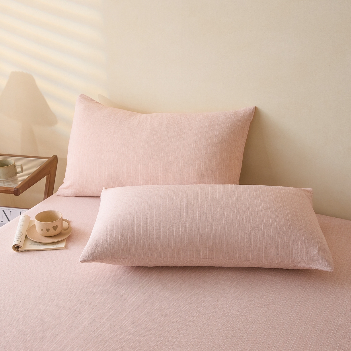 91家纺网 家纺一手货源 找家纺 蓝极人 2026新款提花色织水洗麻床笠 CL晨曦黄