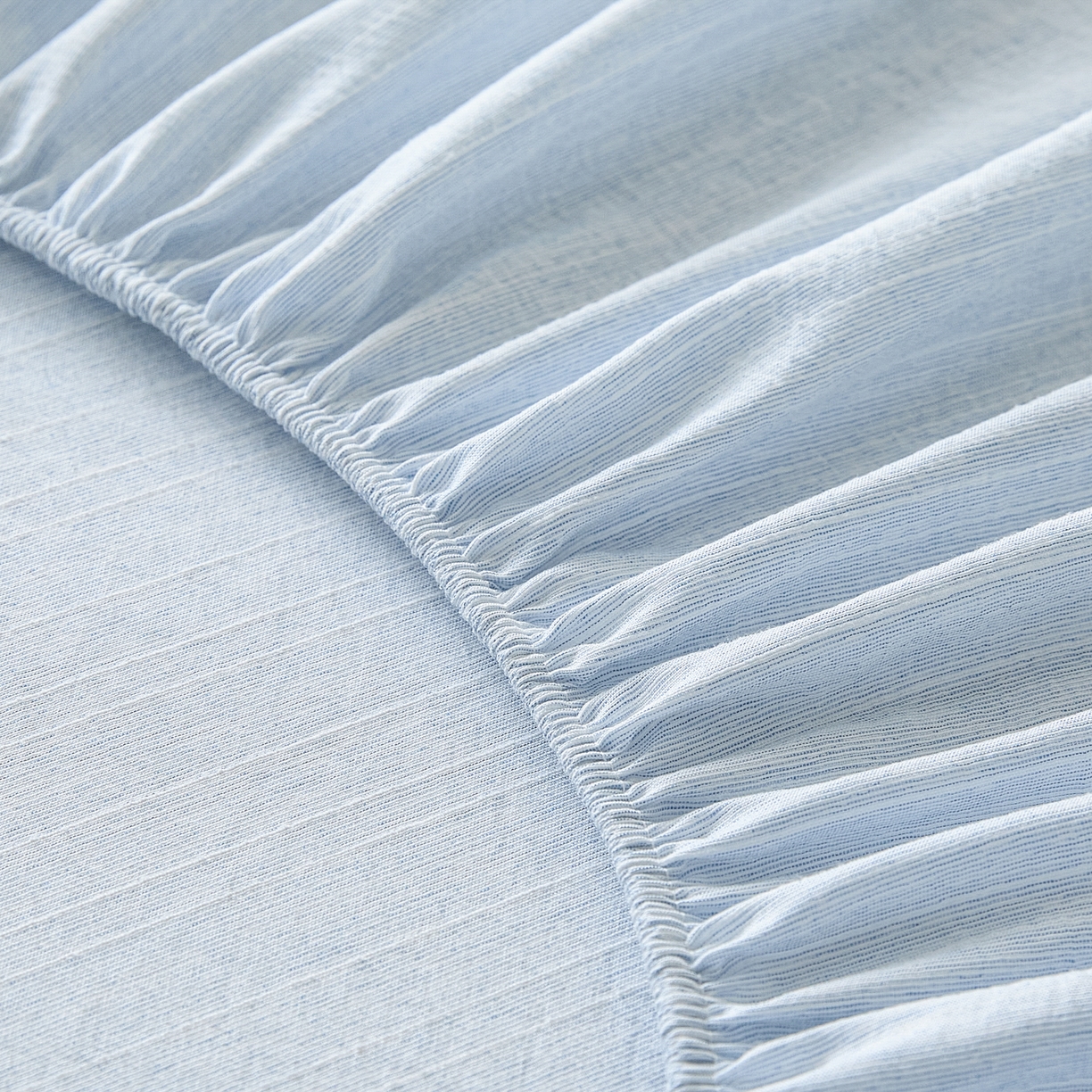 91家纺网 家纺一手货源 找家纺 蓝极人 2026新款提花色织水洗麻床笠 CL湖水蓝