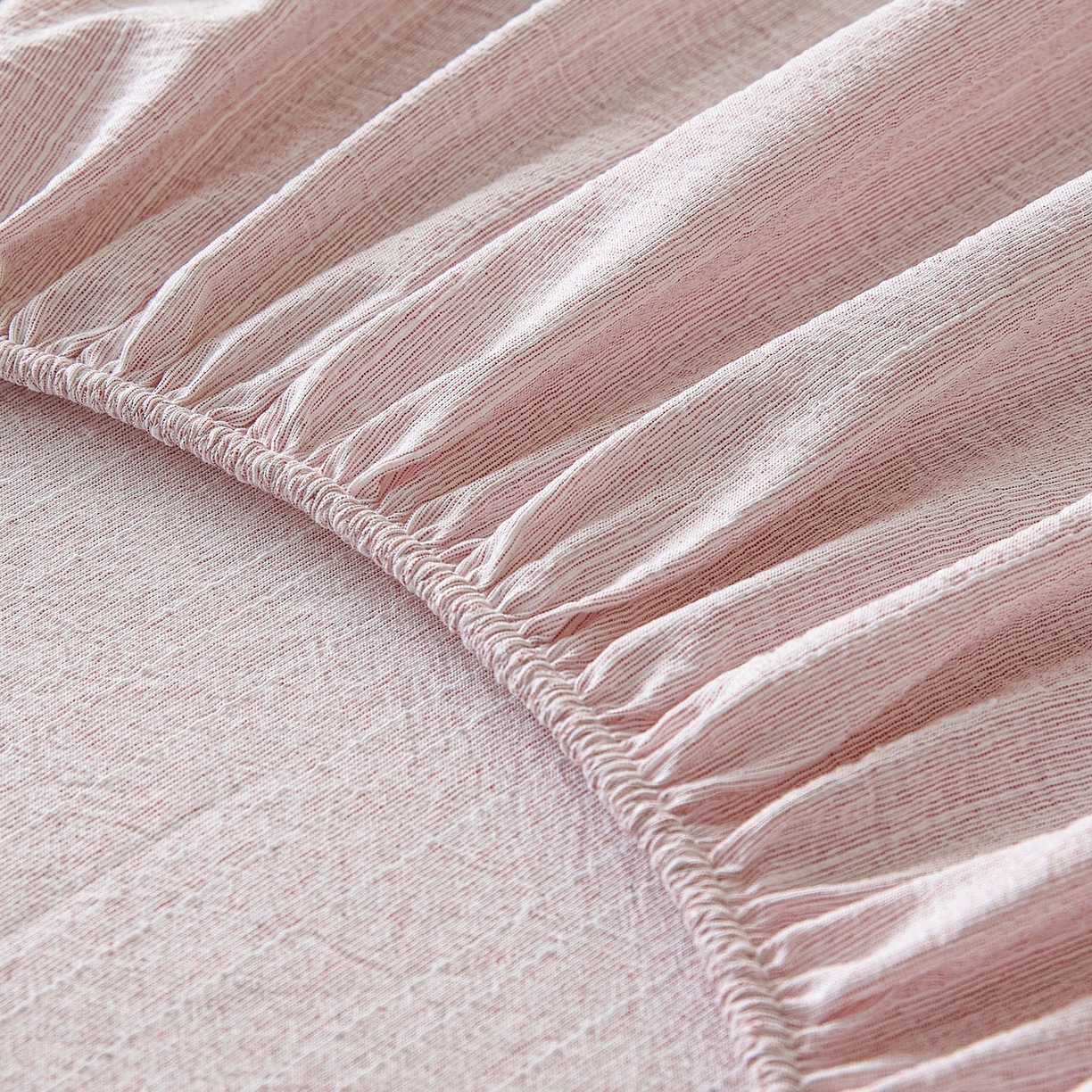 91家纺网 家纺一手货源 找家纺 蓝极人 2026新款提花色织水洗麻床笠 CL玫瑰粉