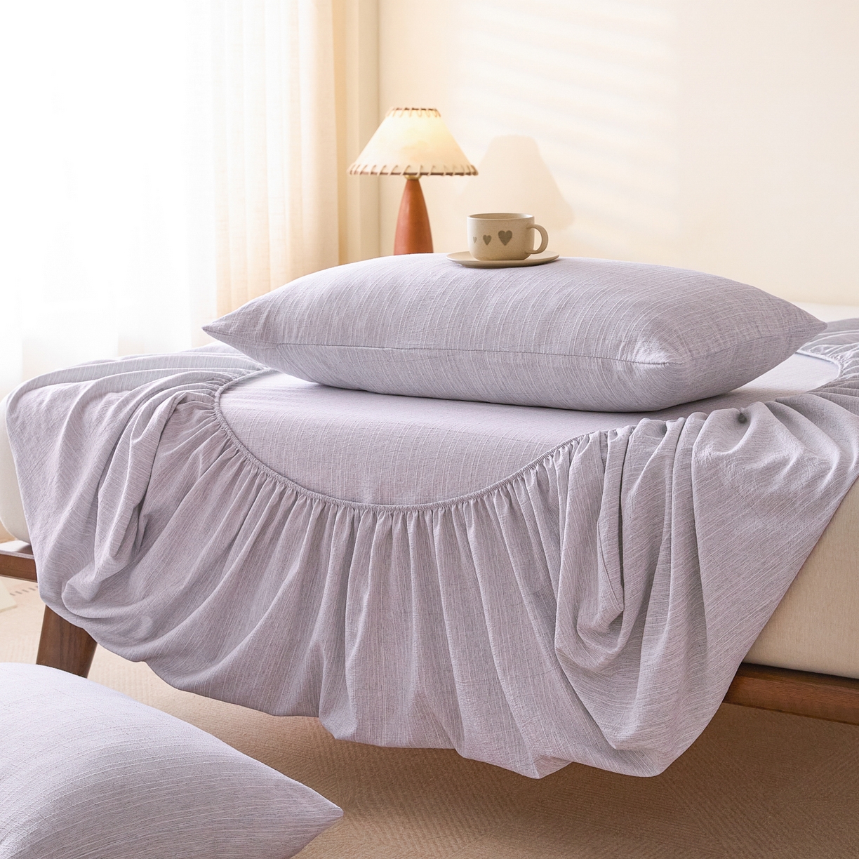 蓝极人 2026新款提花色织水洗麻床笠 CL葡萄青