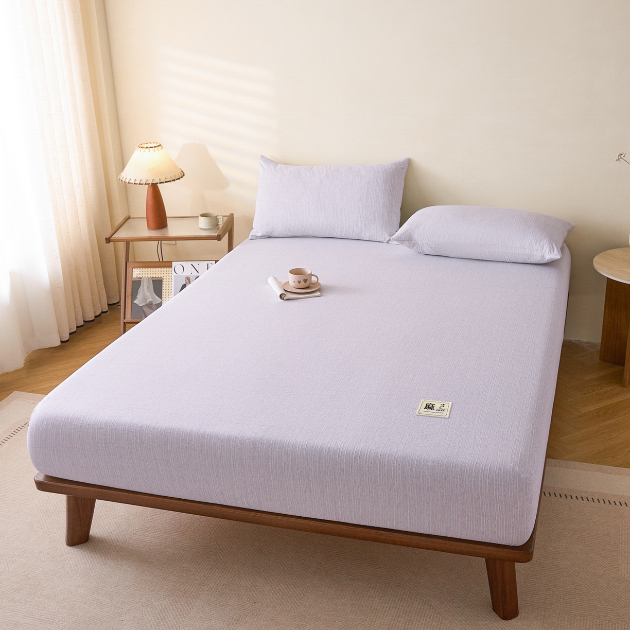 91家纺网 家纺一手货源 找家纺 蓝极人 2026新款提花色织水洗麻床笠 CL葡萄青