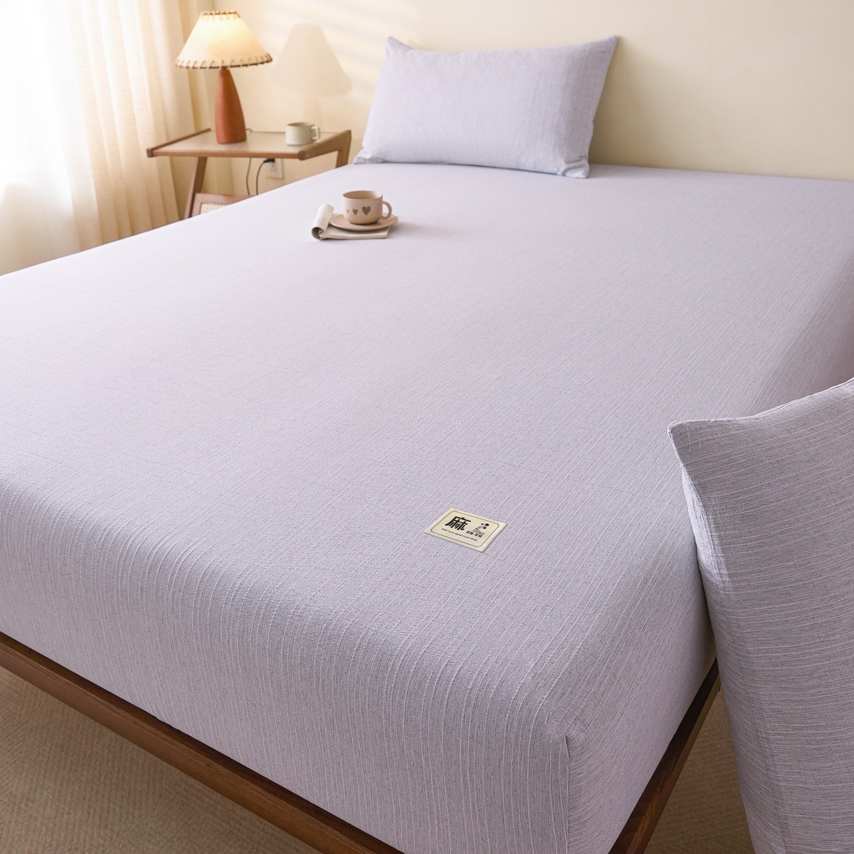 91家纺网 家纺一手货源 找家纺 蓝极人 2026新款提花色织水洗麻床笠 CL葡萄青