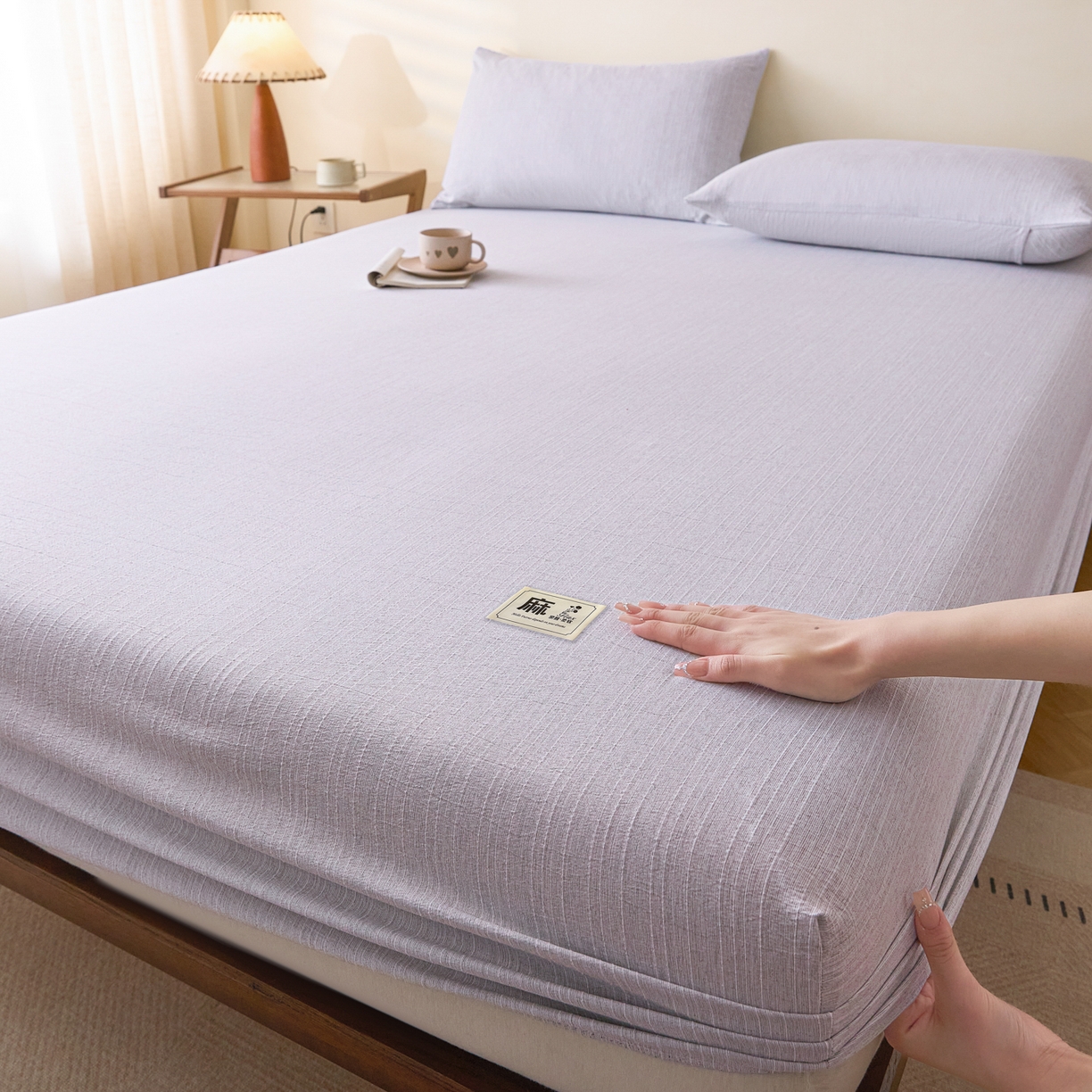 91家纺网 家纺一手货源 找家纺 蓝极人 2026新款提花色织水洗麻床笠 CL葡萄青